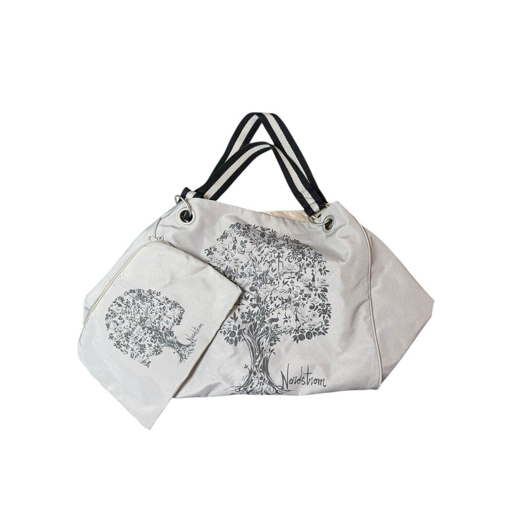 Nordstrom Tote Bag Tree of Life Packable Expandable Double Strap Snaps W Pouch